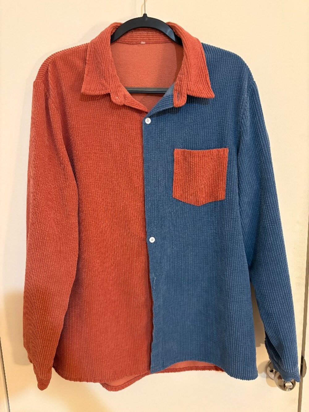 Salmon Blue Color-Block Ribbed Knit Shirt Size M/L Collared